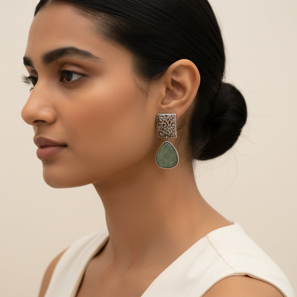 Kiyaa- Stone studded dangler earrings(Mint)