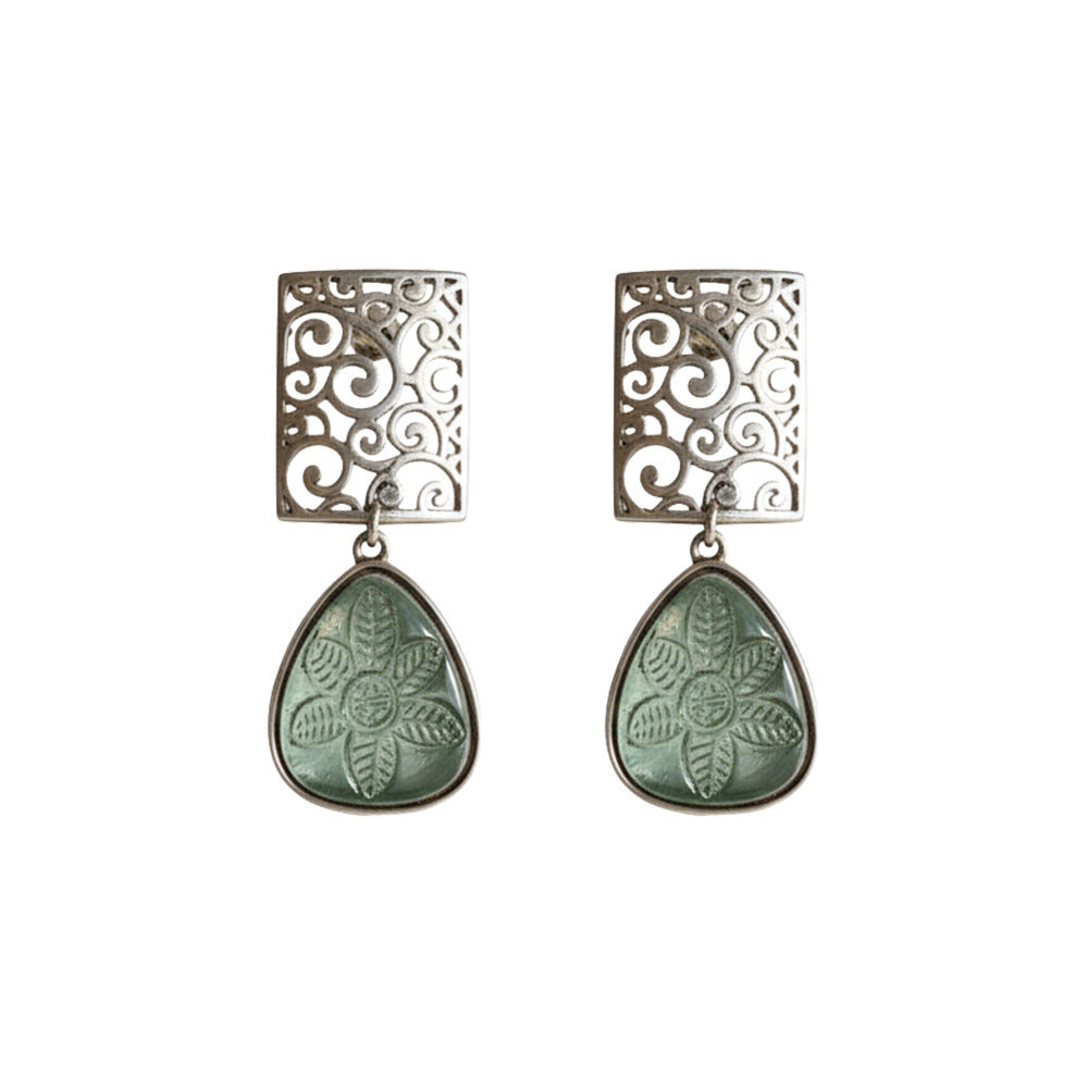Kiyaa- Stone studded dangler earrings(Mint)