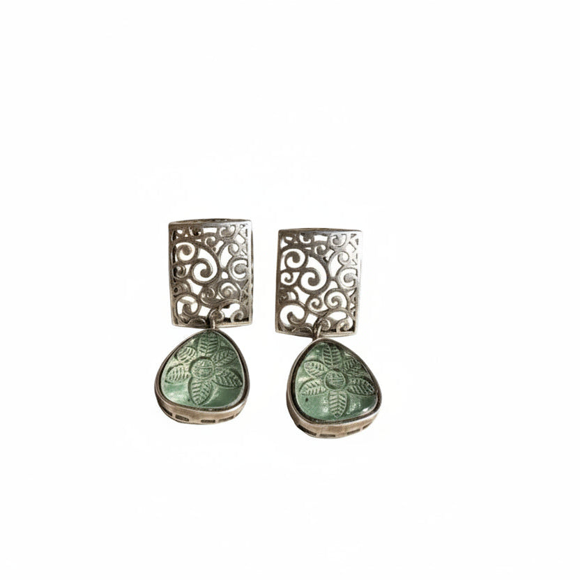 Kiyaa- Stone studded dangler earrings(Mint)