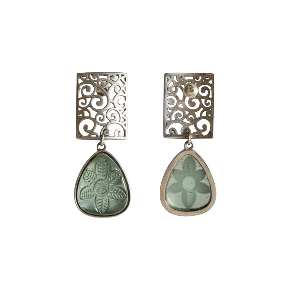 Kiyaa- Stone studded dangler earrings(Mint)