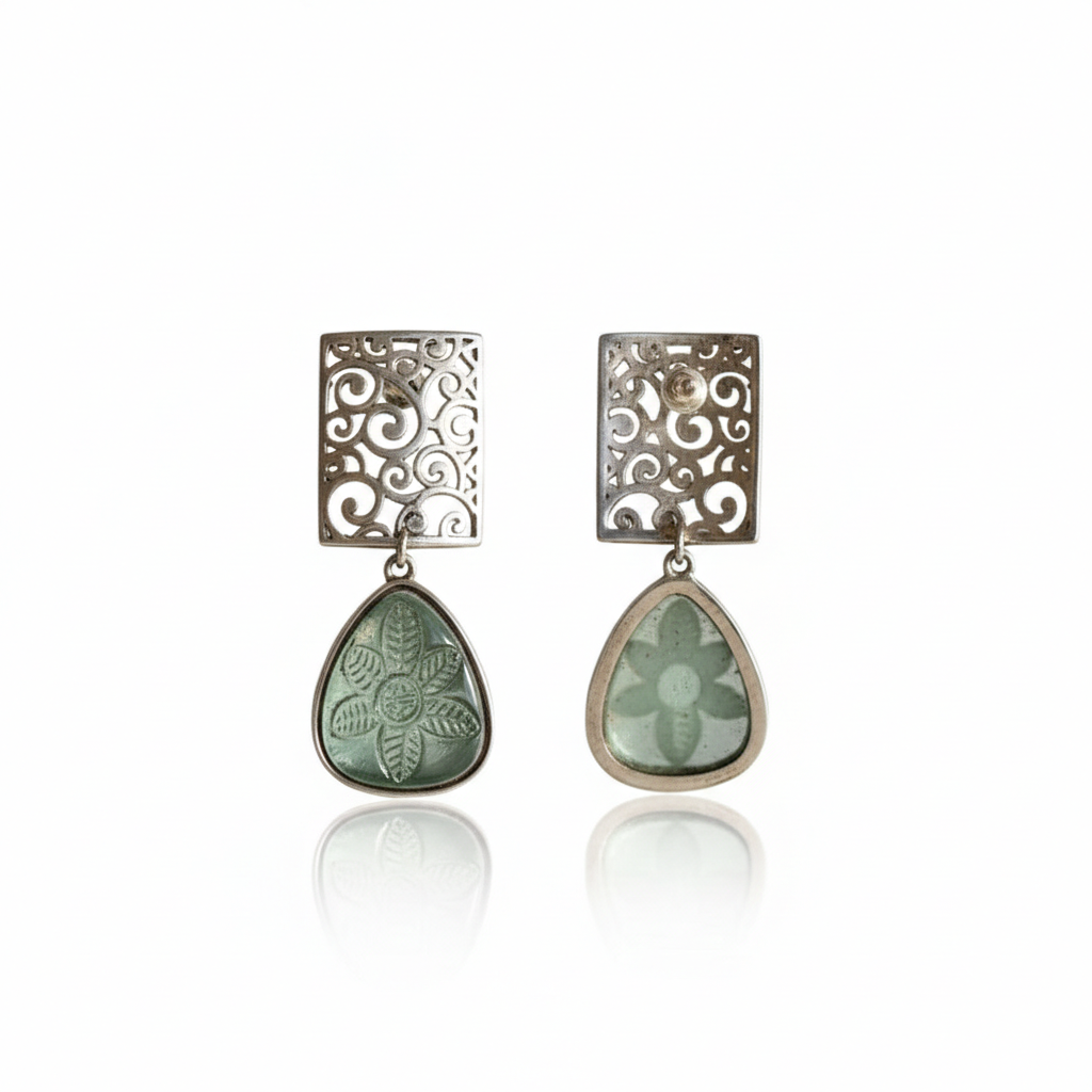 Kiyaa- Stone studded dangler earrings(Mint)