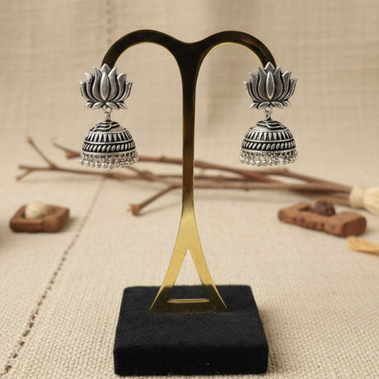 Jharokha- Silver Brass Oxidised Jhumka earrings