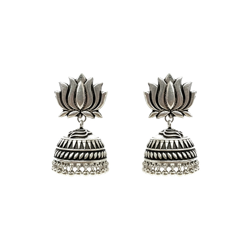 Jharokha- Silver Brass Oxidised Jhumka earrings