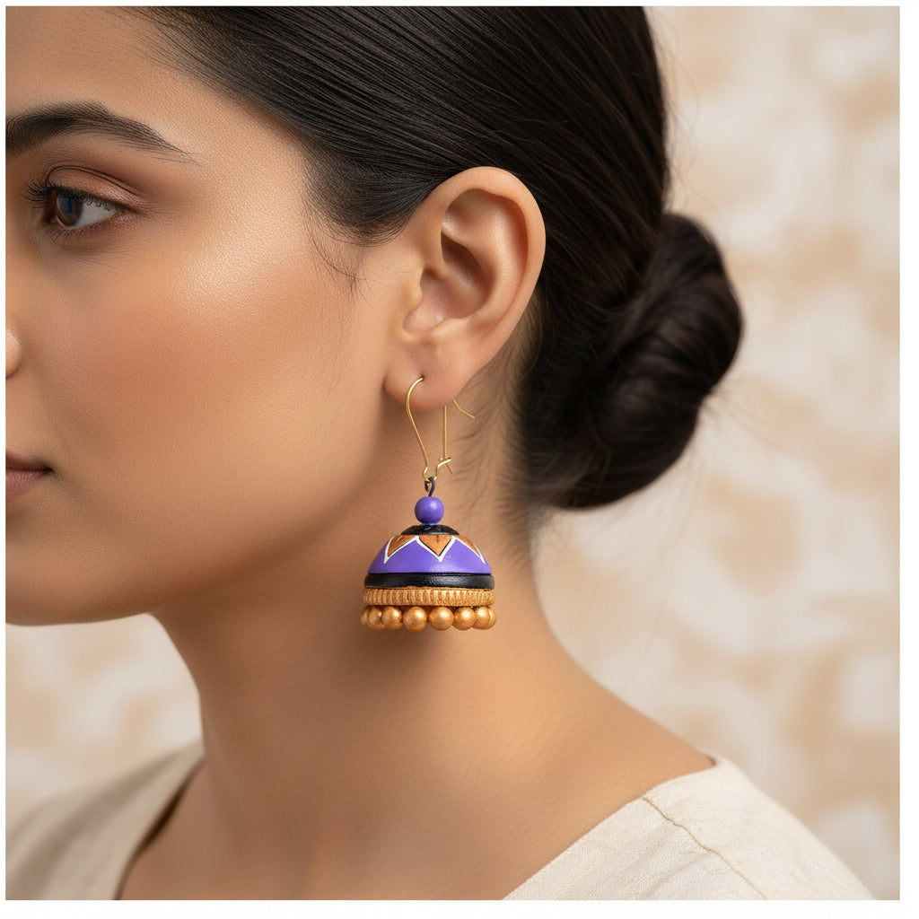 Prithra- Handcrafted Clay Jhumki Earrings