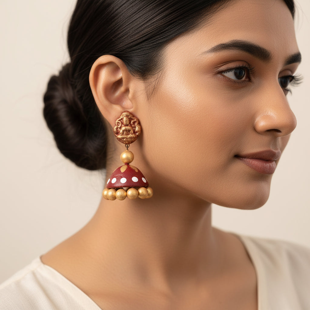Dhoopra- Handcrafted Clay Jhumki Earrings