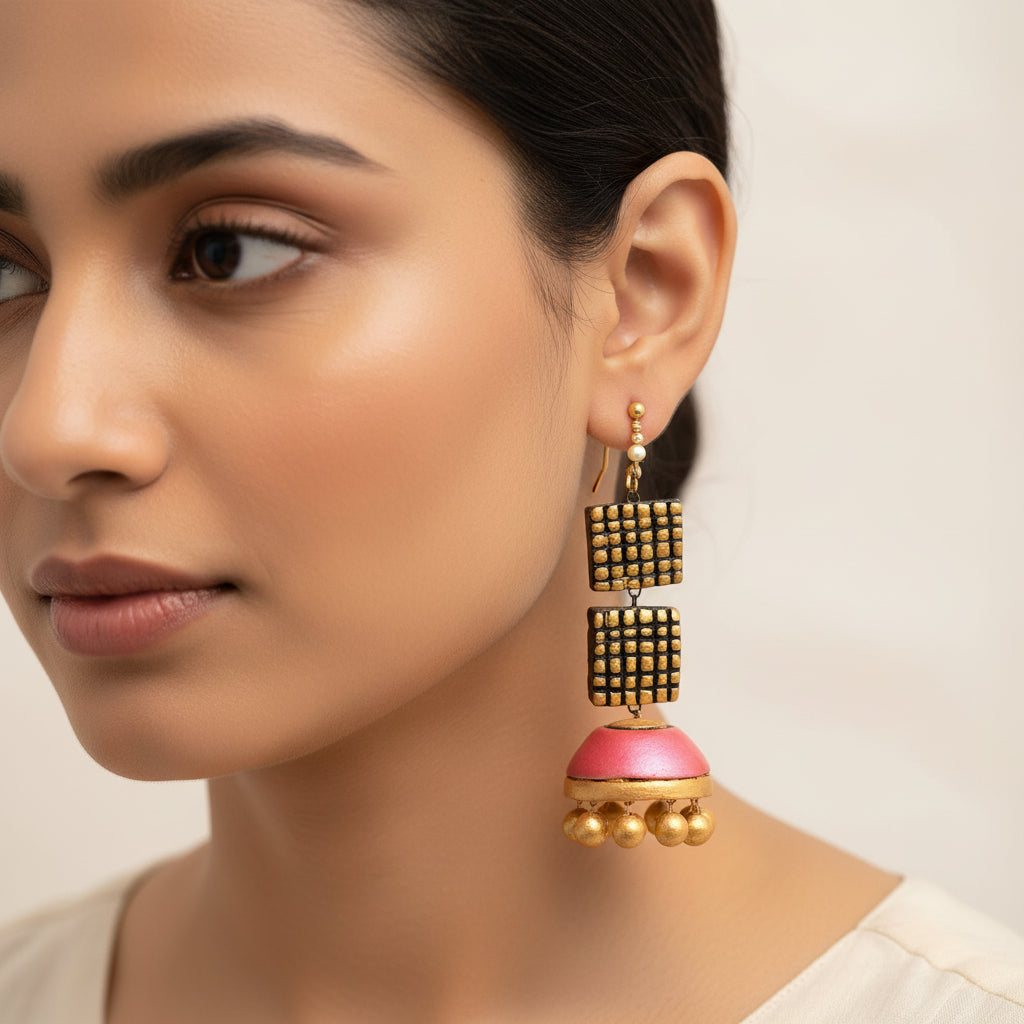 Rangraaz- Handcrafted Clay Jhumki Earrings