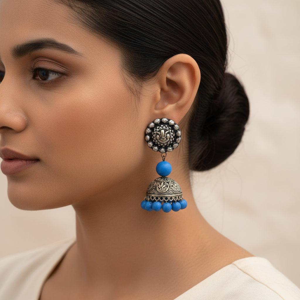 Neela- Handcrafted Clay Jhumki Earrings