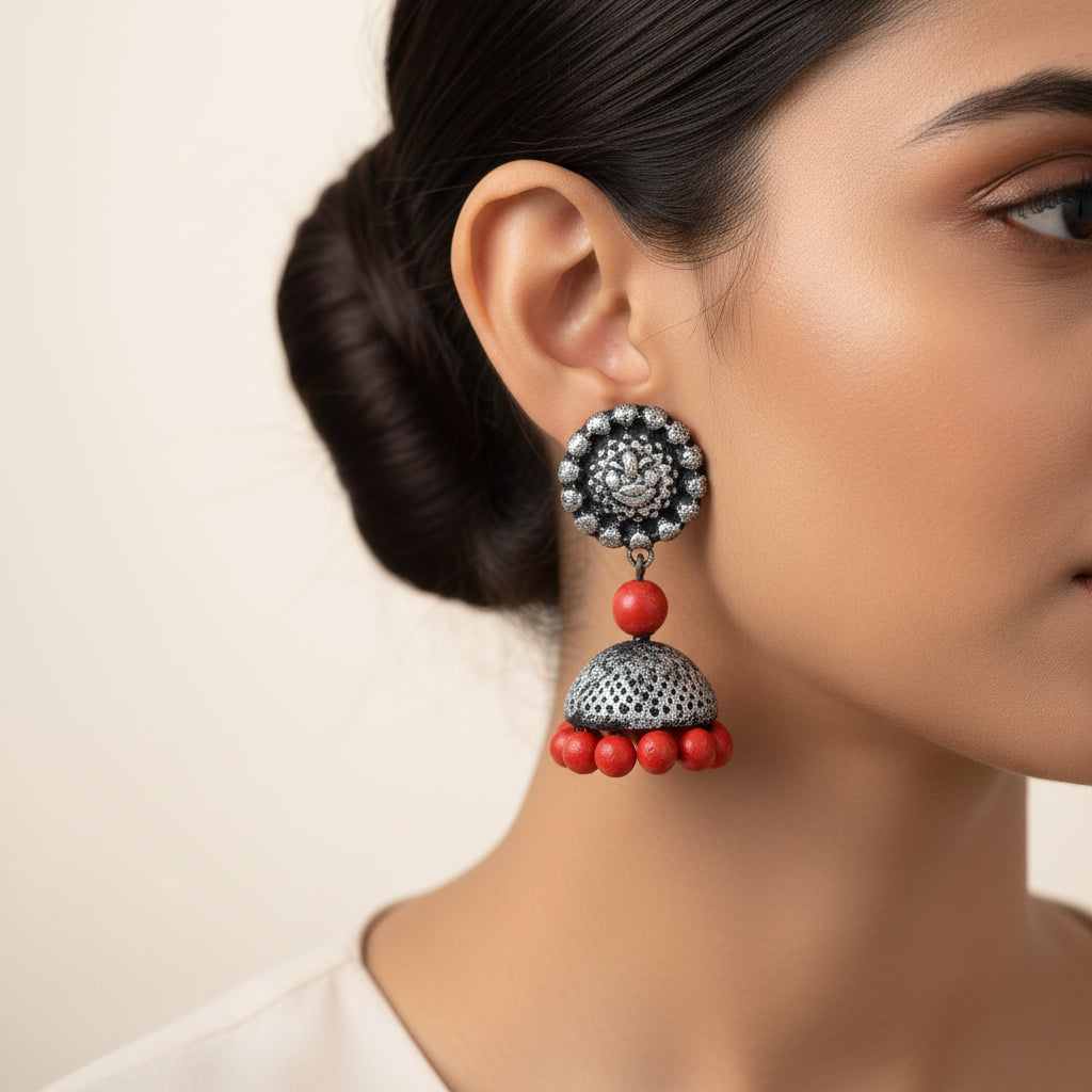 Chameli- Handcrafted Clay Jhumki Earrings