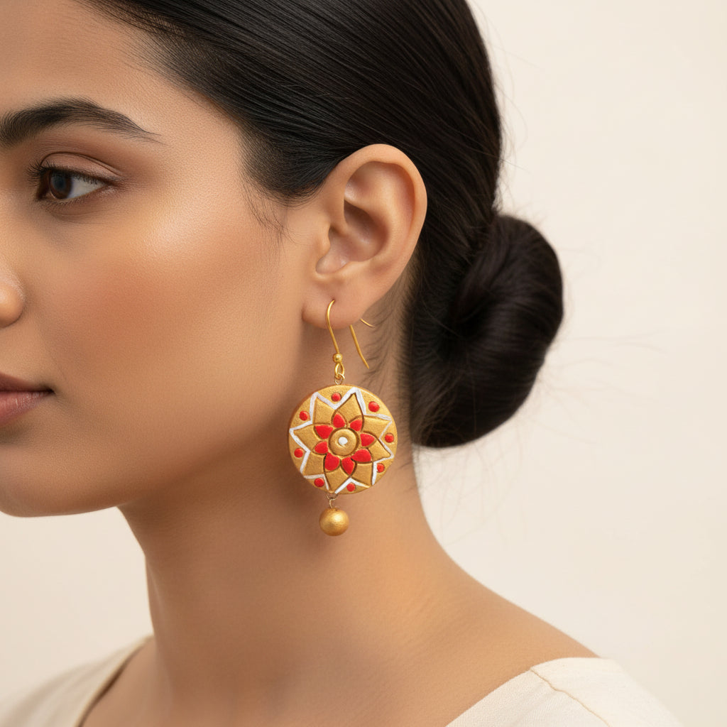 Phoolkari- Handcrafted Clay Dangler Earrings