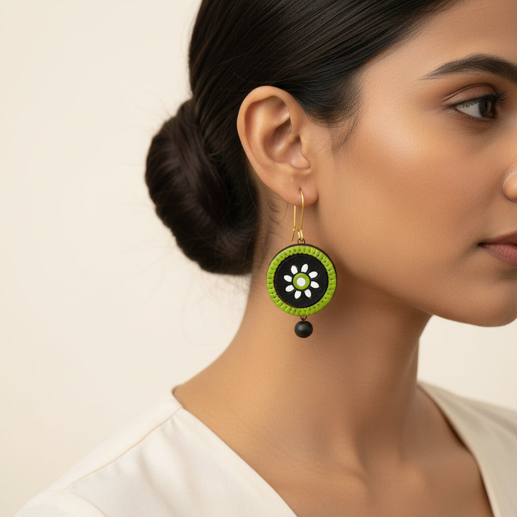 Mandana- Handcrafted Clay Dangler Earrings