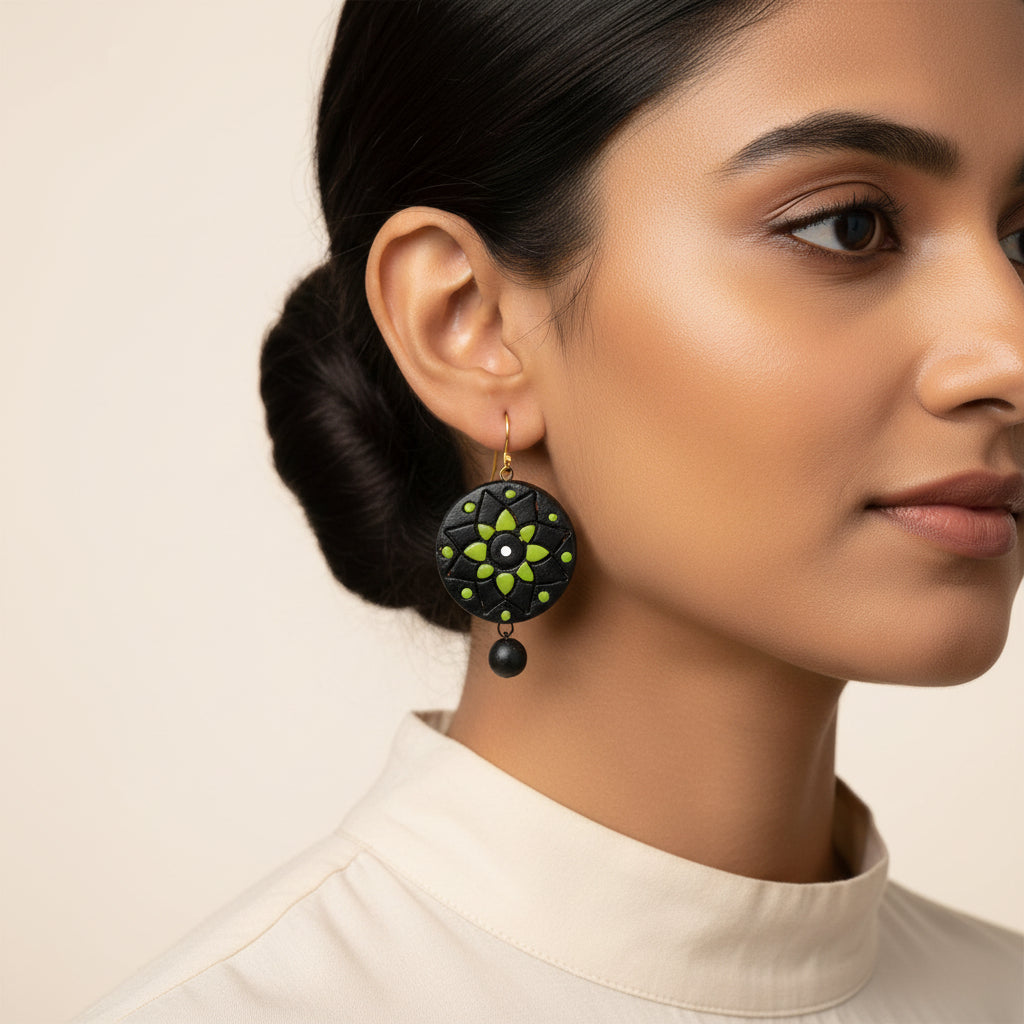 Jodhana- Handcrafted Clay Dangler Earrings