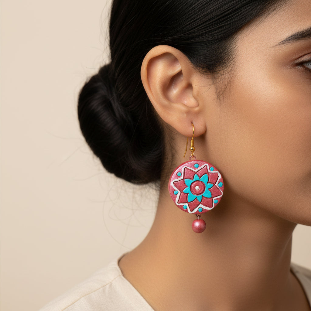Leheriya- Handcrafted Clay Dangler Earrings