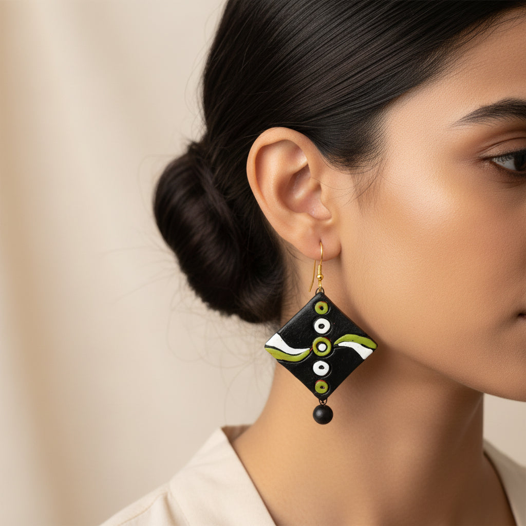 Dharaan-Handcrafted Clay Dangler Earrings