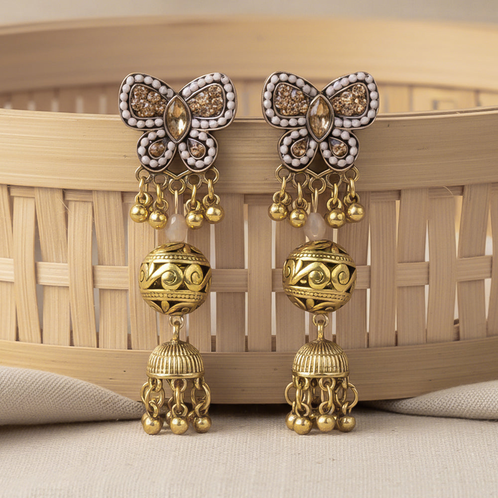 Butterfly loom- Pearl framed jhumka Earrings