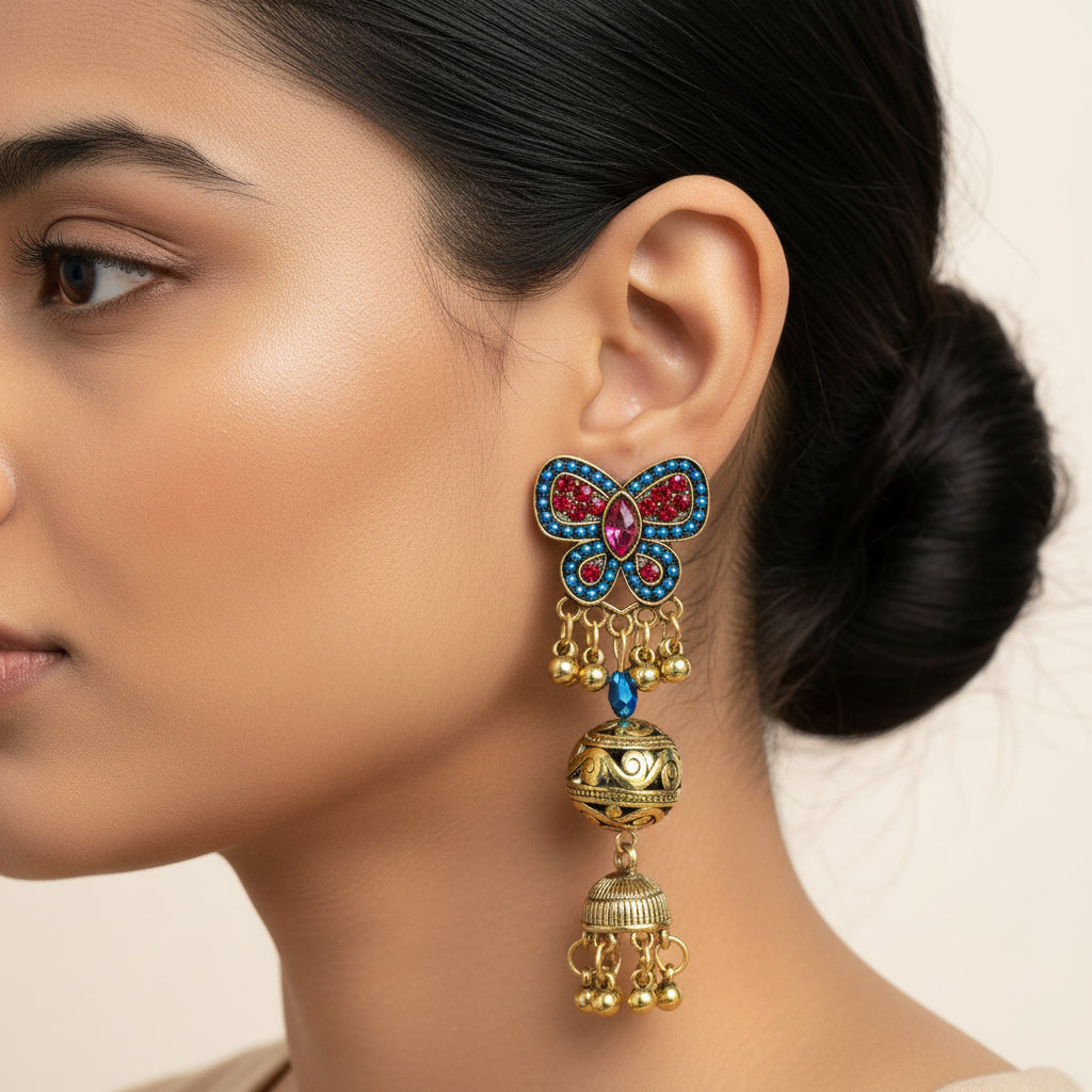 Butterfly loom- Pearl framed jhumka Earrings