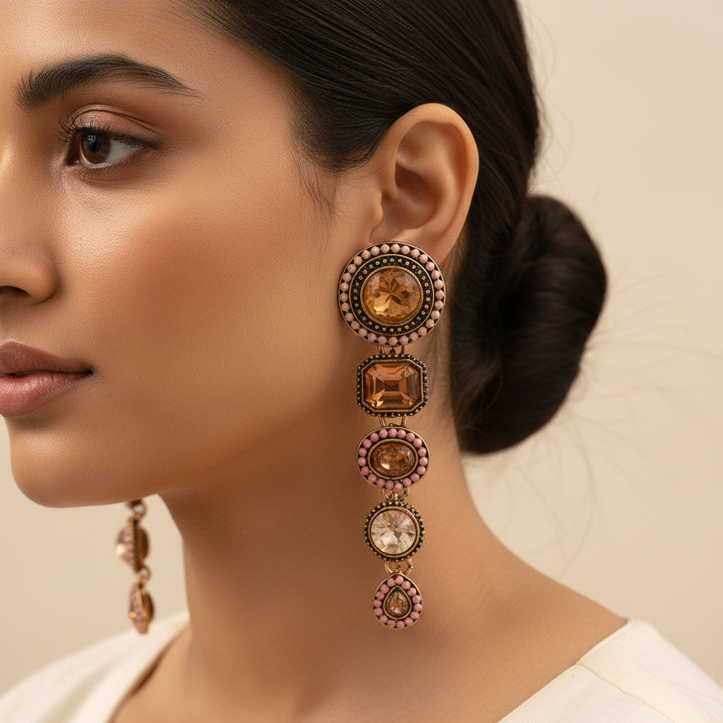 Gleam Drop- Stone studded dangler earrings