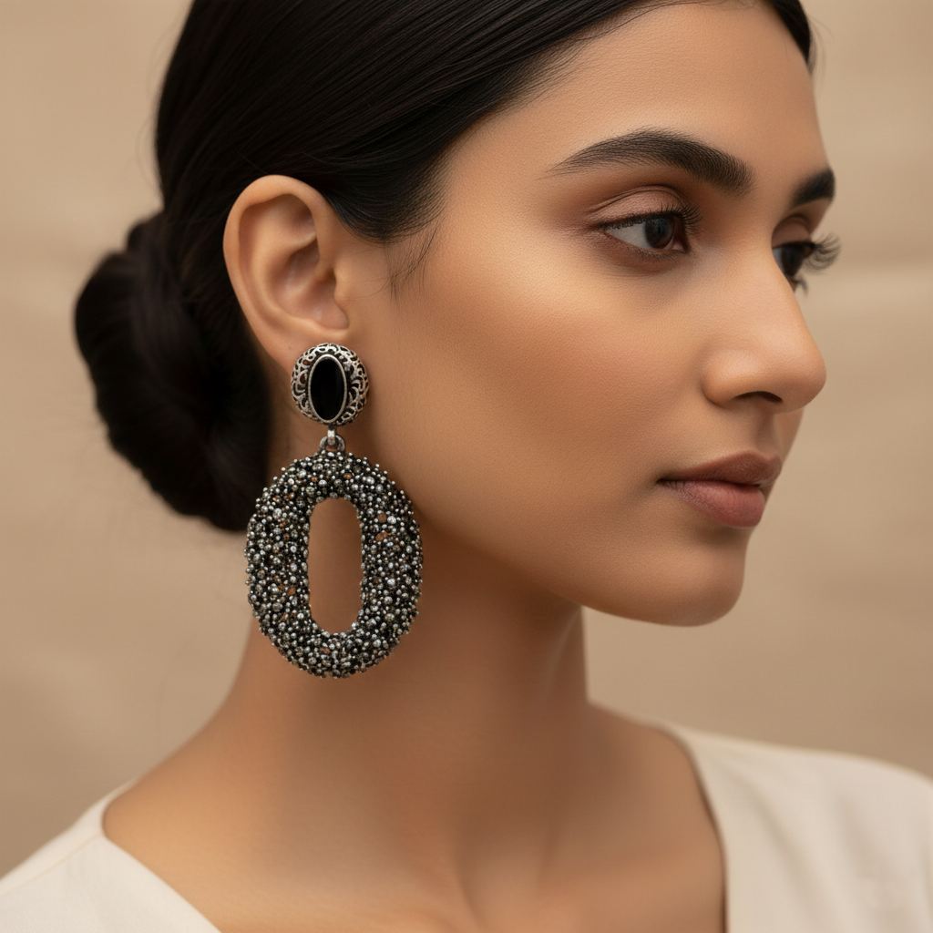 Crystal Veil- Stone studded dangler earrings