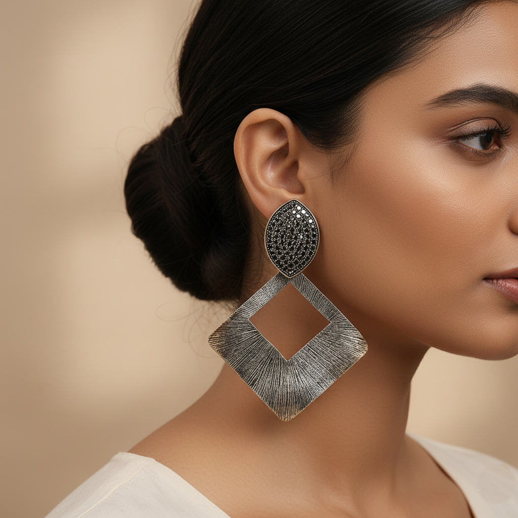 Misty Leaf- Metallic Dangler earrings