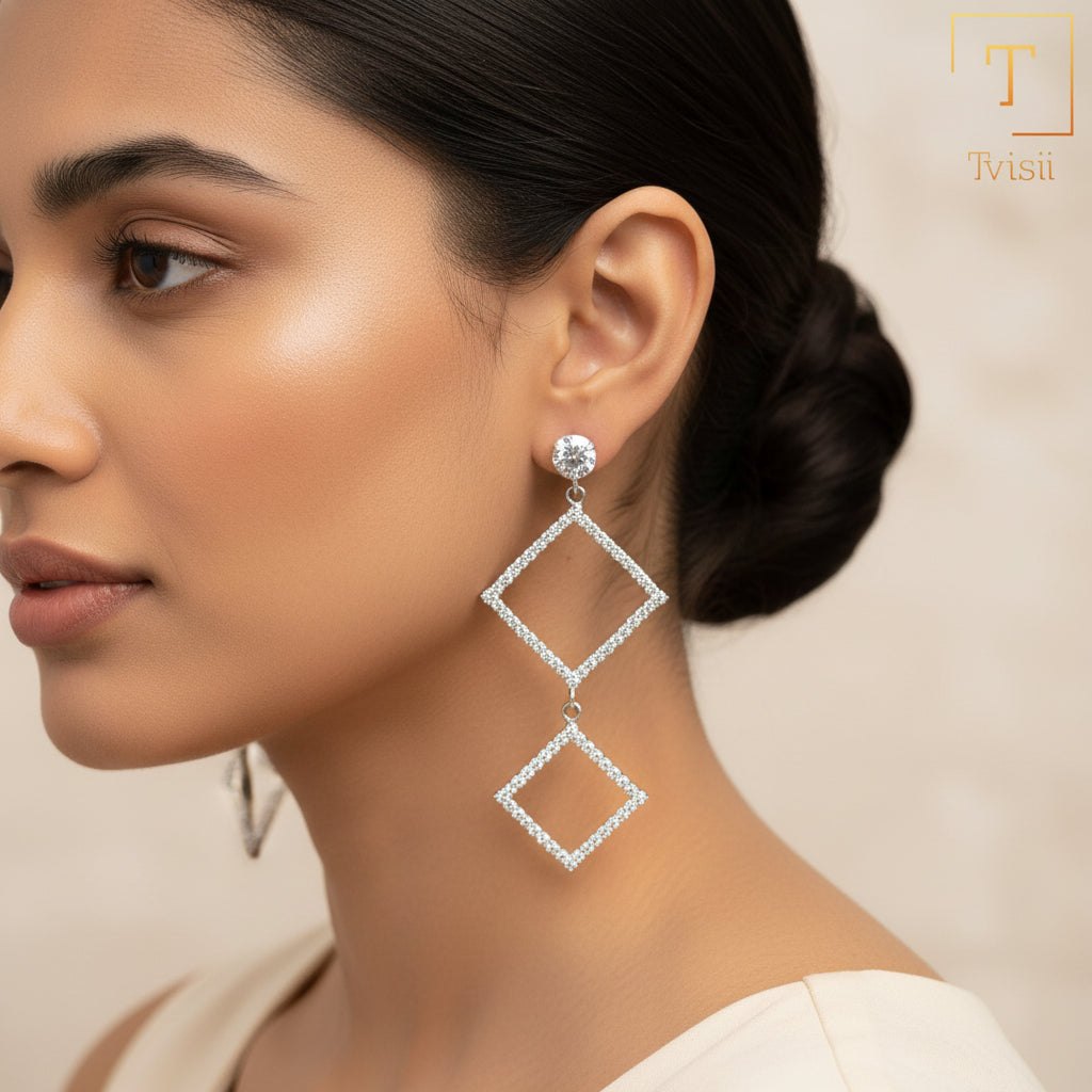 Moon Bloom- Stone studded Dangler earrings