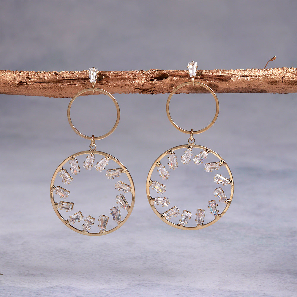 Solar Ring- Golden Framed Dangler Earrings