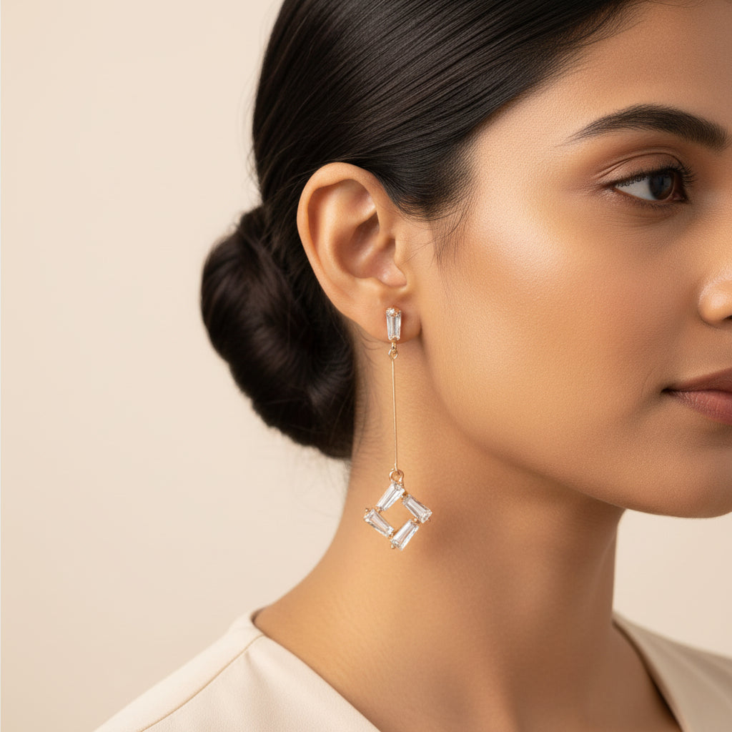 Midnight Gleam- Stone studded dangler earrings