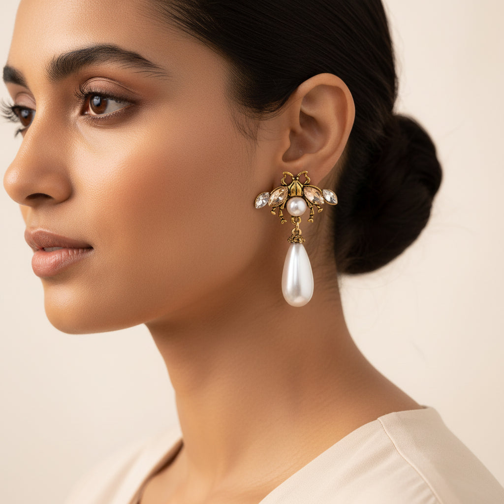 Luna Thread- Hanging pearl dangler earrings