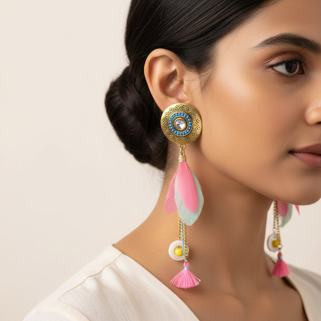 Feather Flow- Hangimg Feather Dangler Earrings