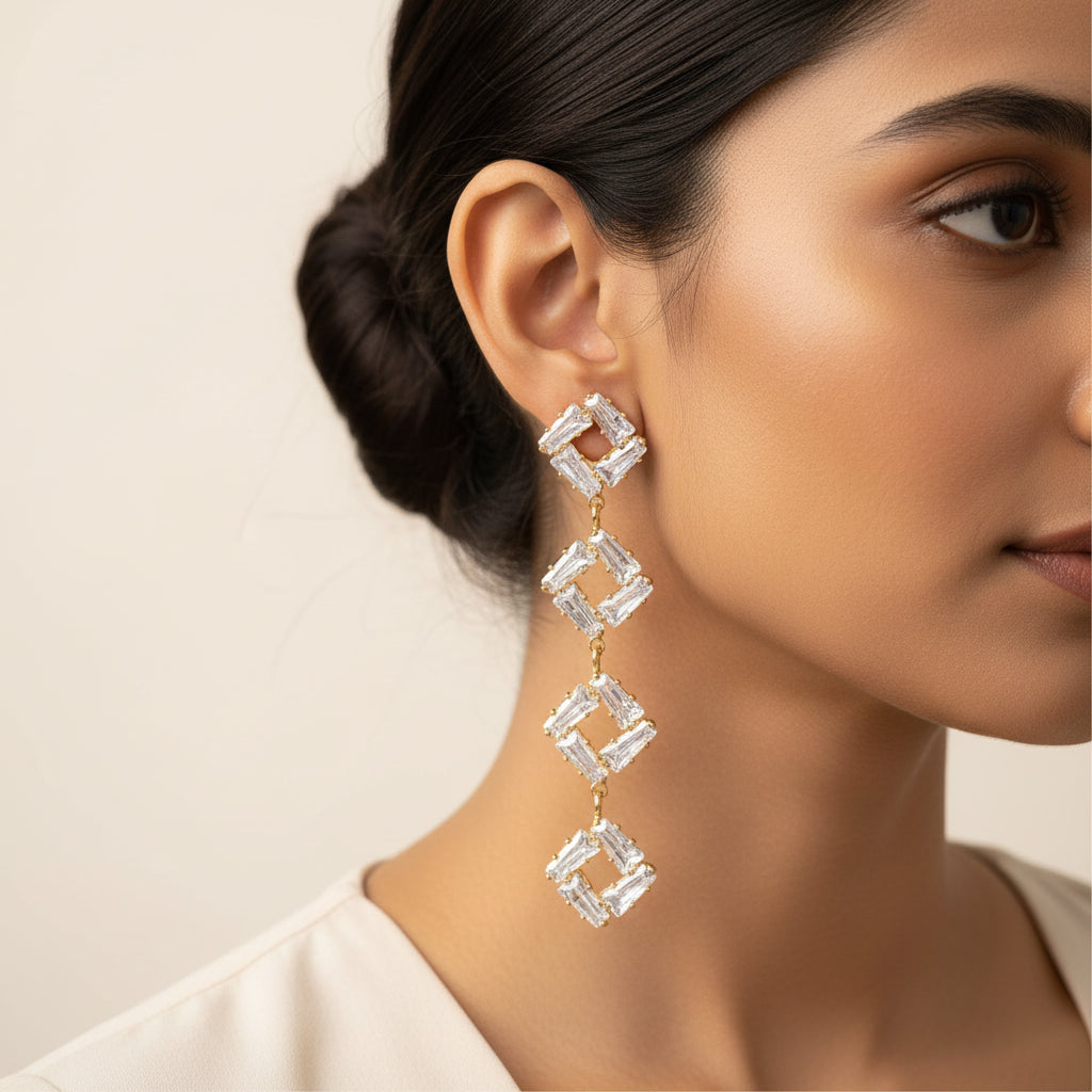Lustre Thread- Stone studded Dangler earrings