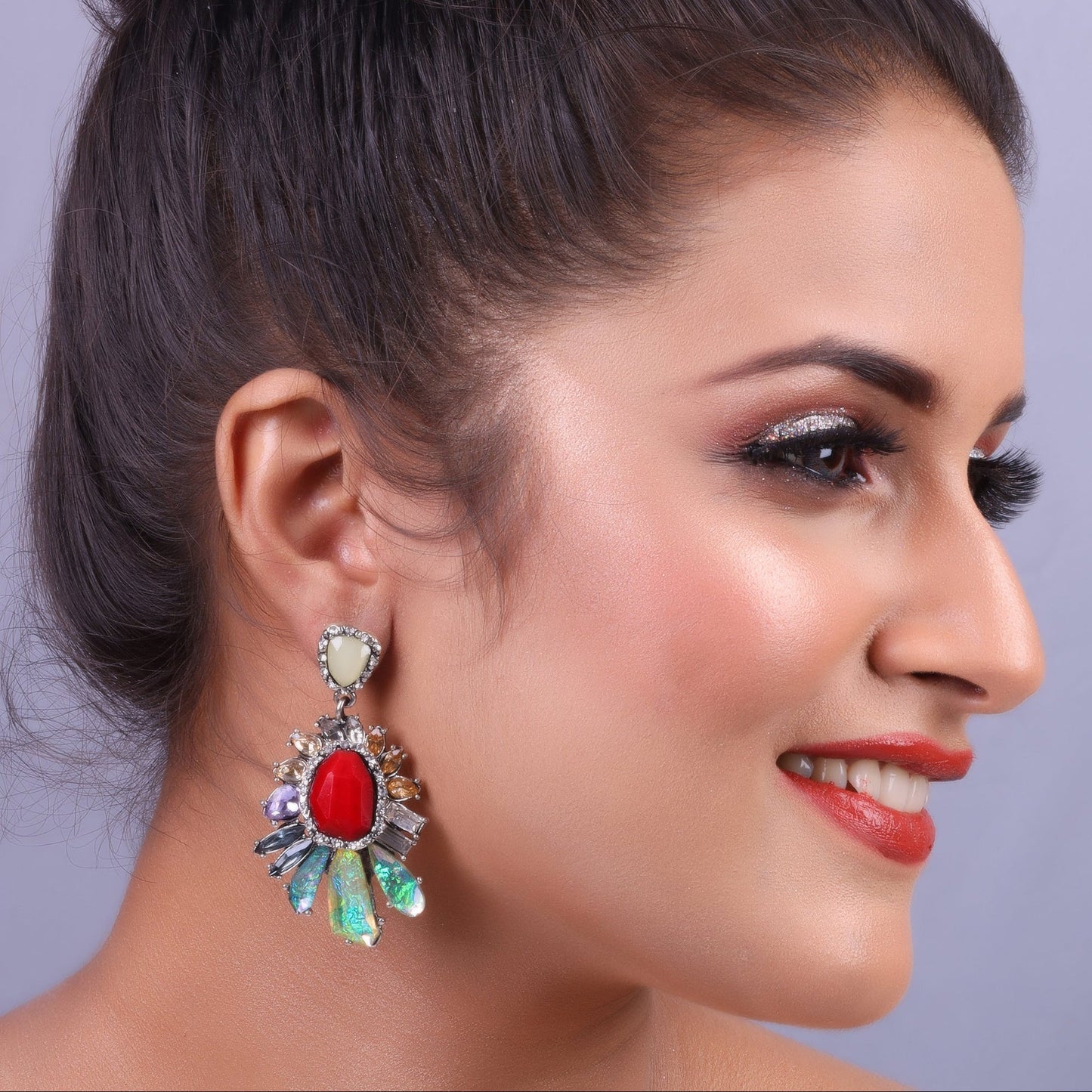 Luna Plume- Stone studded dangler earrings