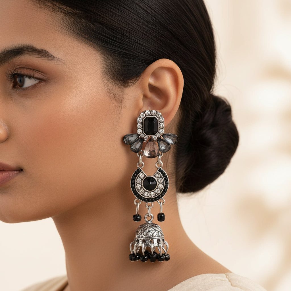 Diamond Dust- Hanging Pearl jhumki earrings