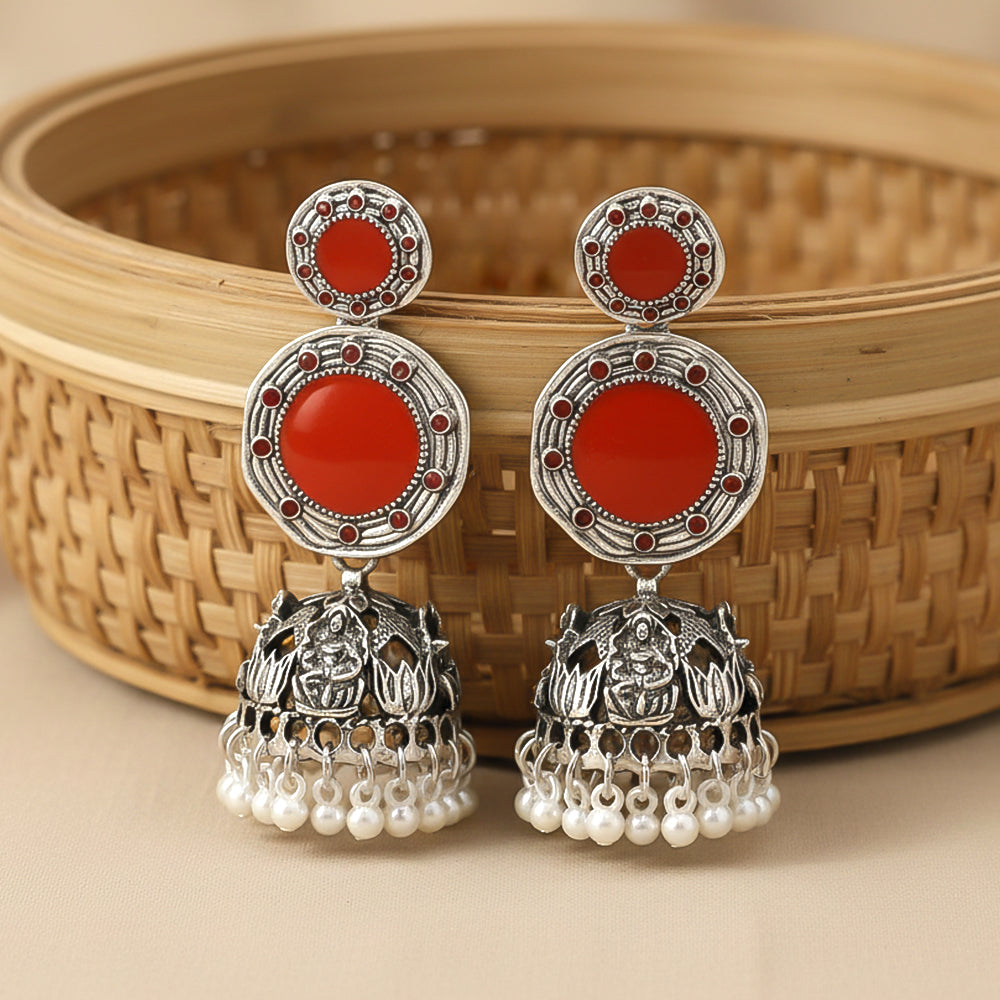 Mirror Thread- Hanging pearl Jhunka earrings
