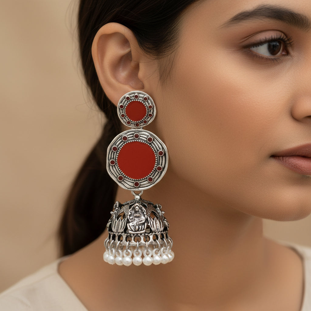 Mirror Thread- Hanging pearl Jhunka earrings