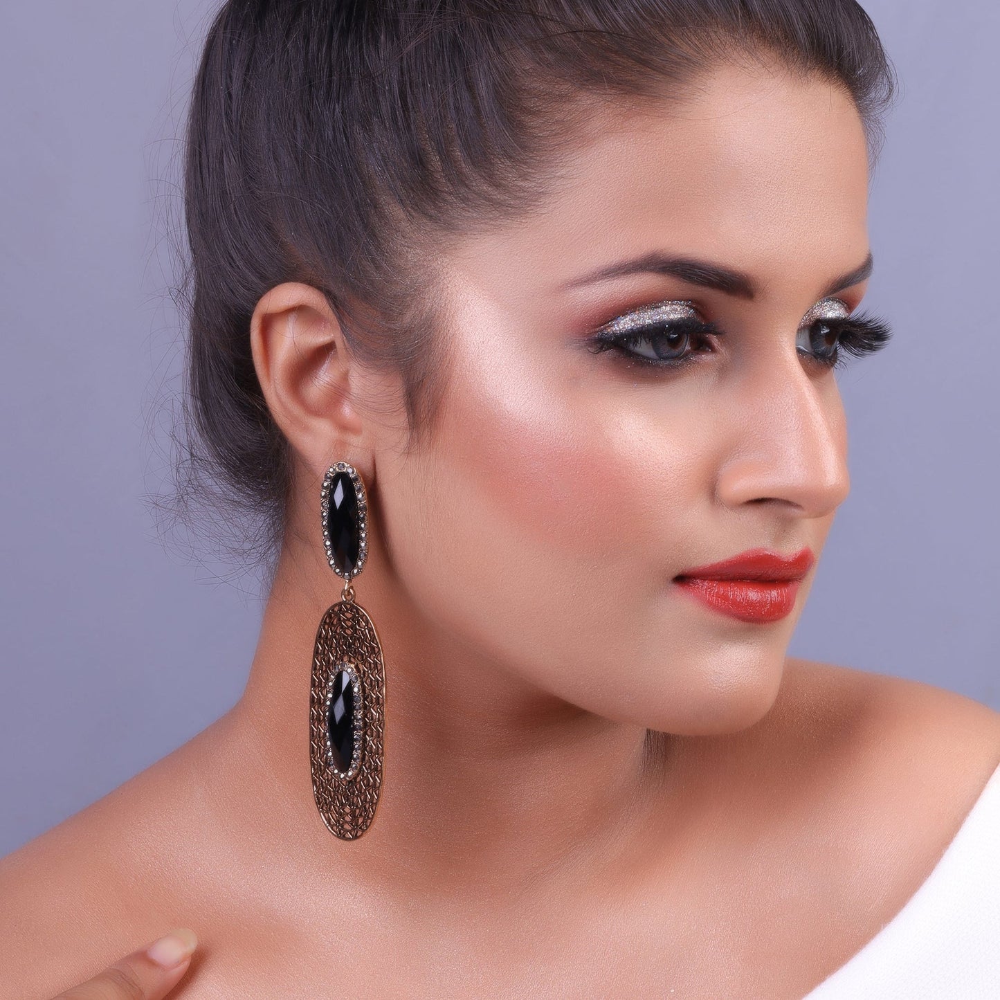 Celeste Beam- Stone Studded Dangler Earrings
