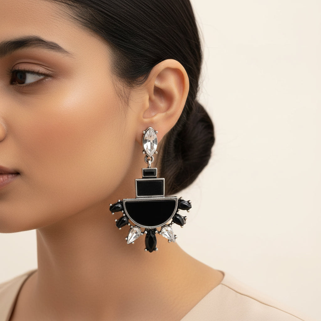 Eclipse Line- Triple Decker Stone Studded Dangler Earrings