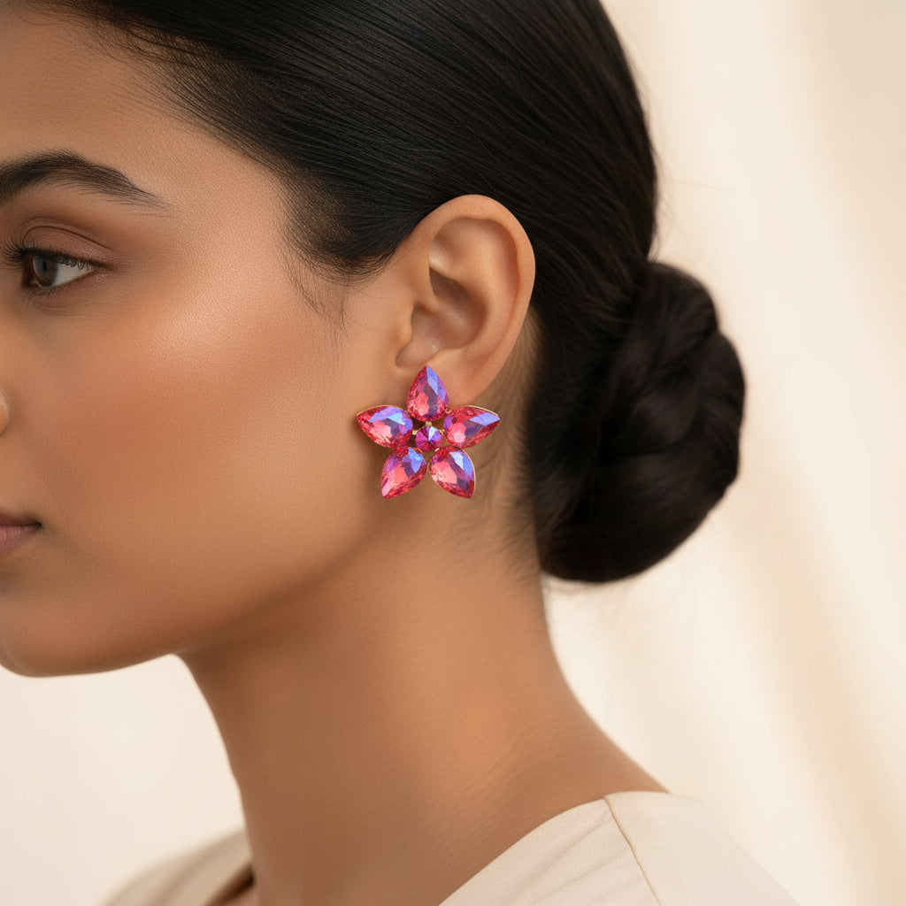 Pebble Flower- Stone sudded Stud Earrings