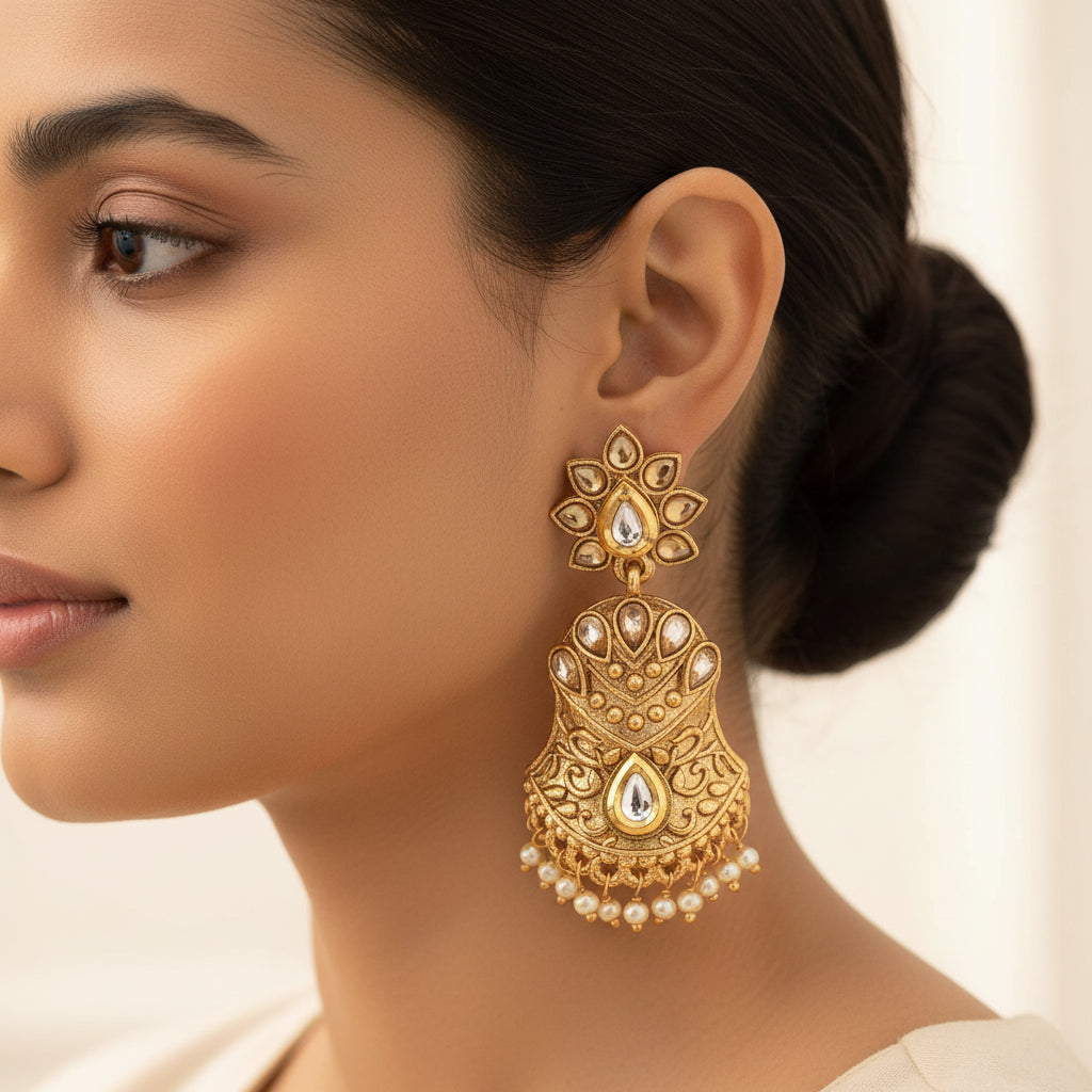 Rhythm Thread- Kundan Dangler Earrings