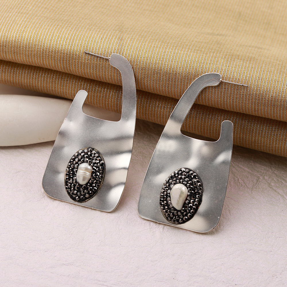 Metal Weave- Stone studded dangler earrings