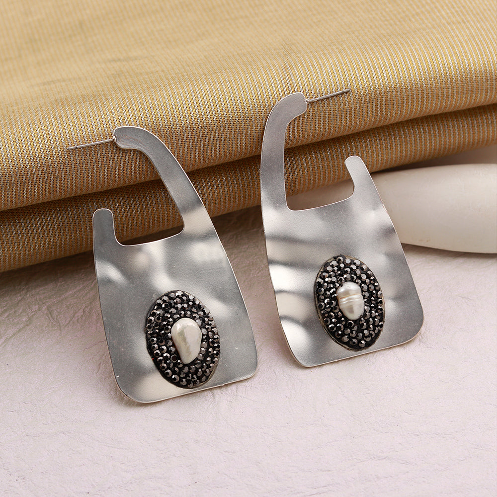 Metal Weave- Stone studded dangler earrings
