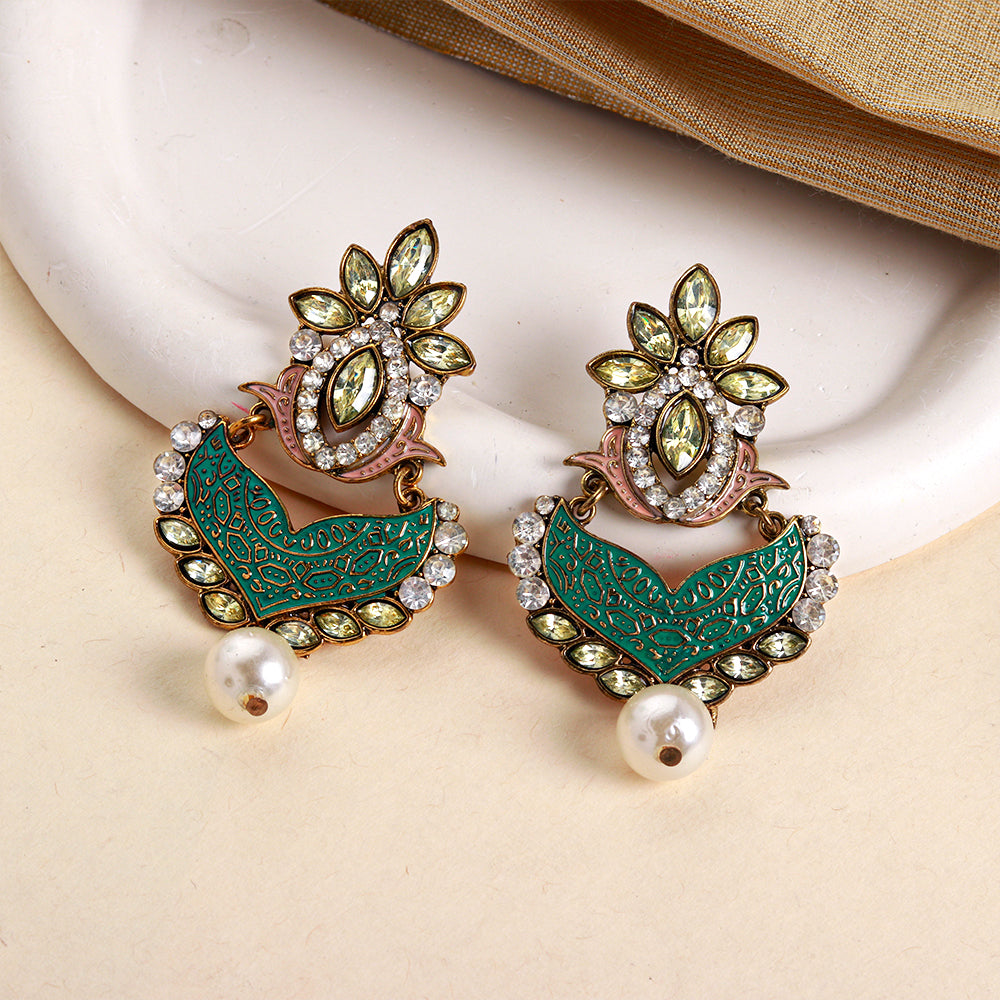 Refined Grid- Stone studded dangler earrings
