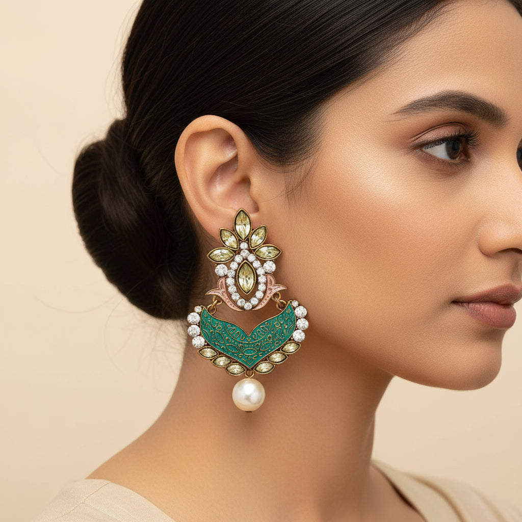 Refined Grid- Stone studded dangler earrings