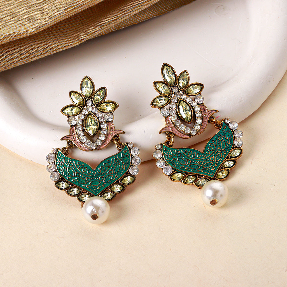 Refined Grid- Stone studded dangler earrings