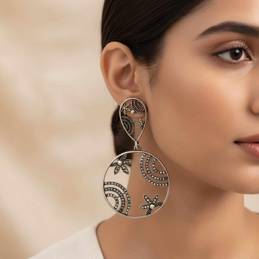Golden Texture- Stone studded dangler earrings