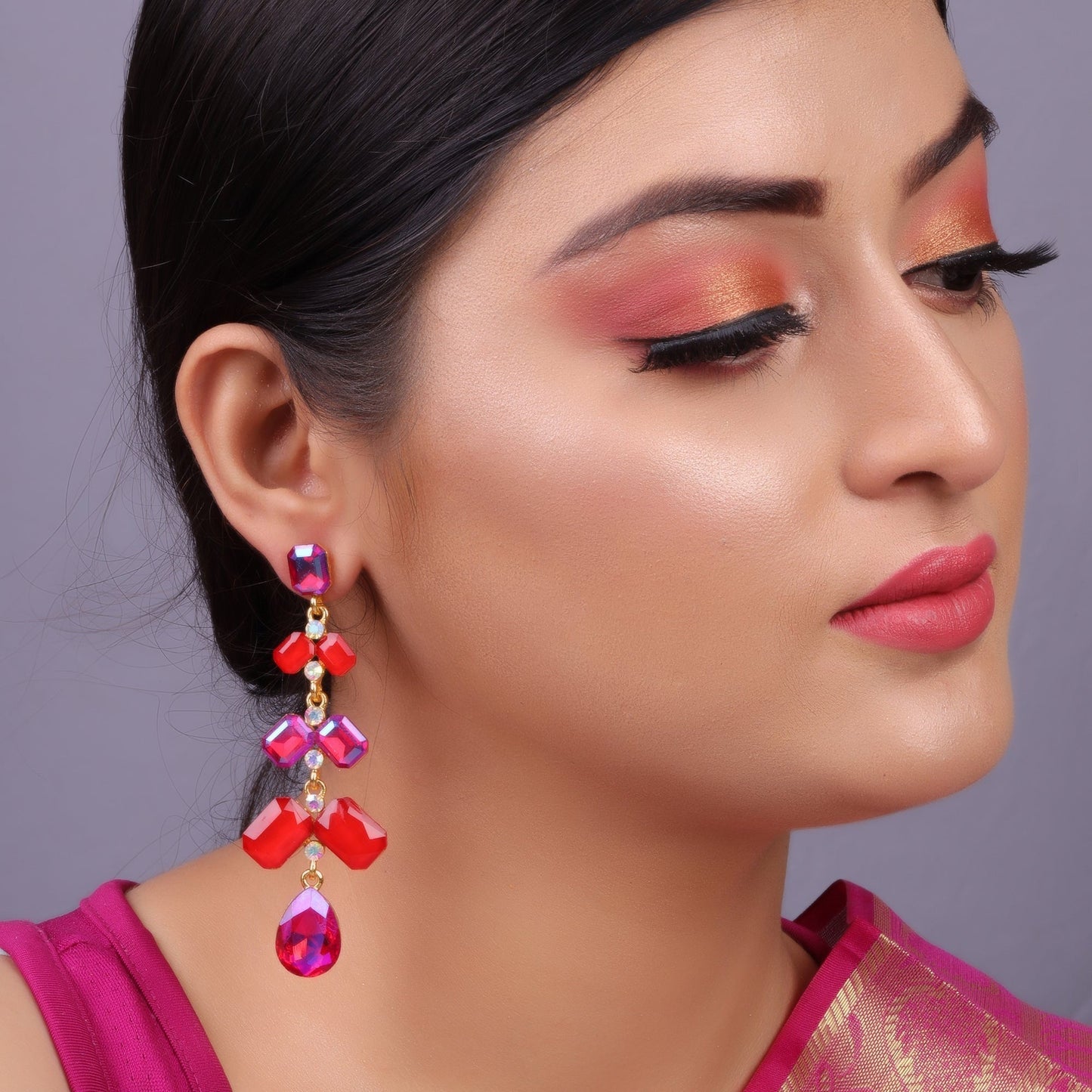 Star Path- Stone studded dangler earrings