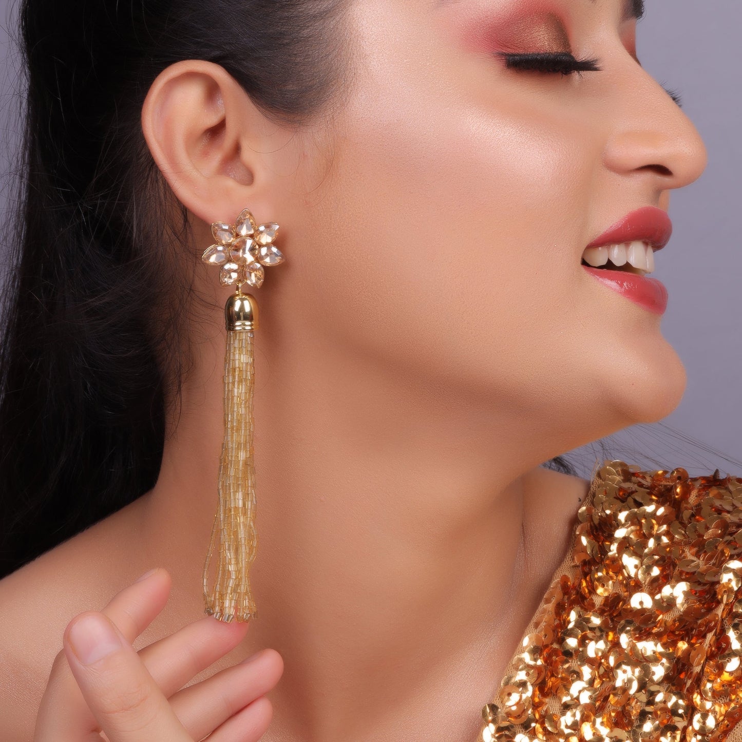 Golden Gleam- Beaded dangler earrings