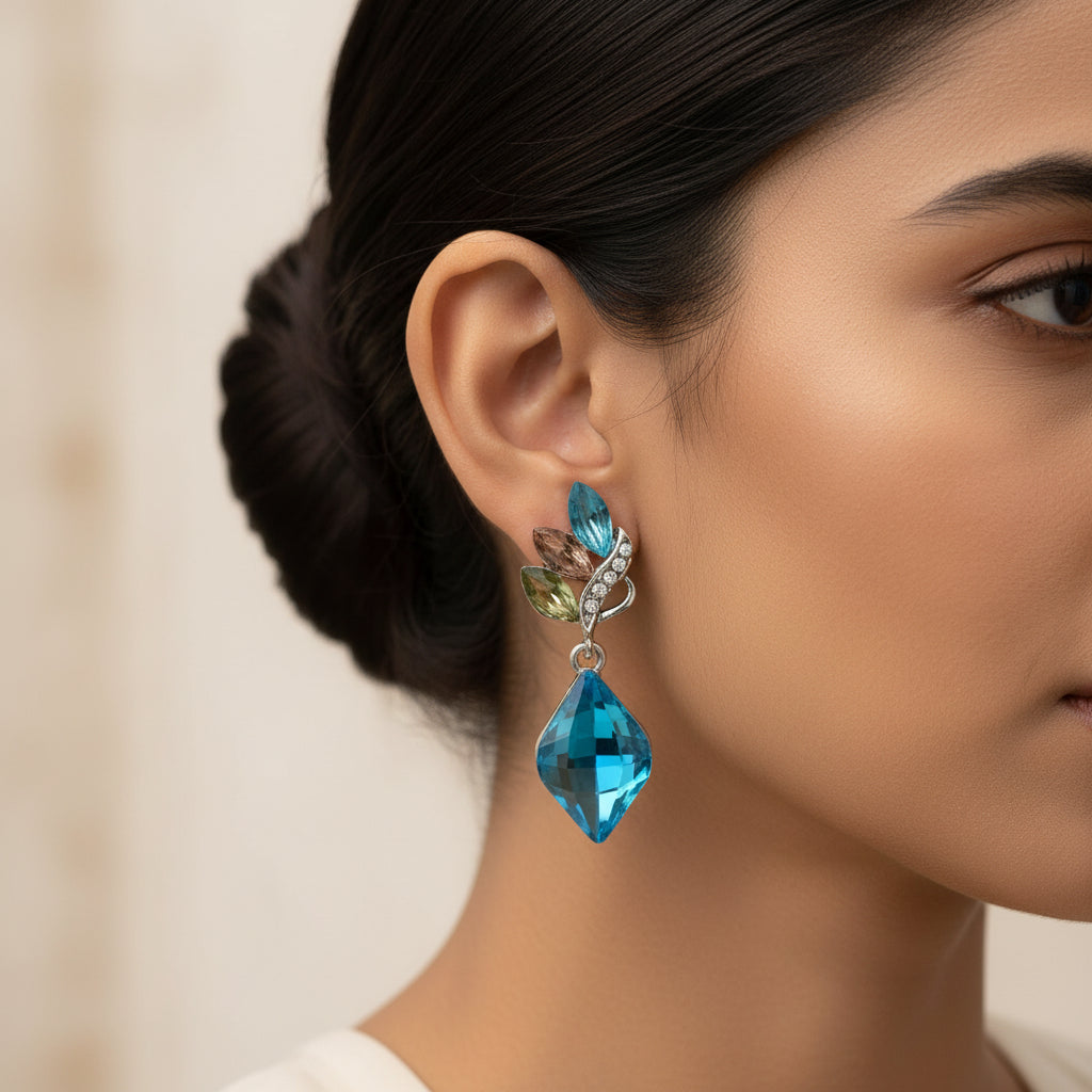 Ocean waves- Stone studded dangler earrings