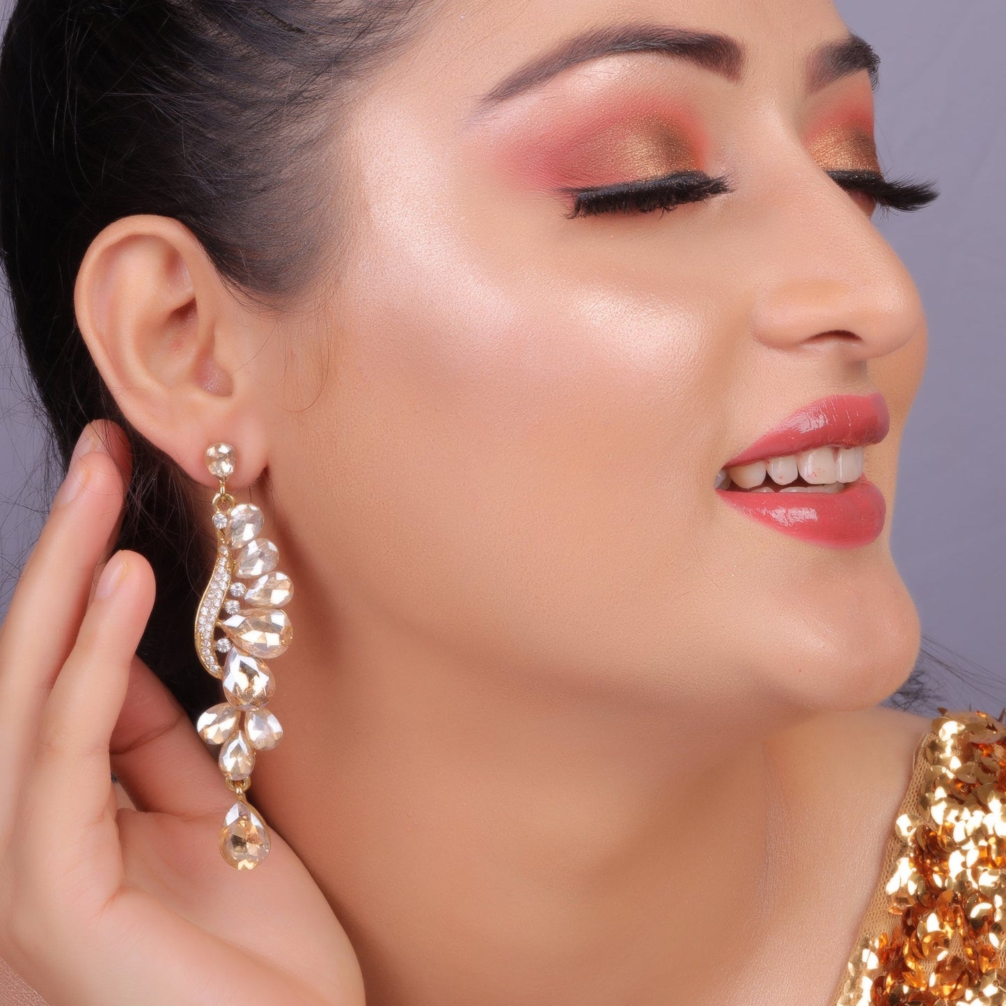 Lustrous Flow- Stone studded dangler earrings