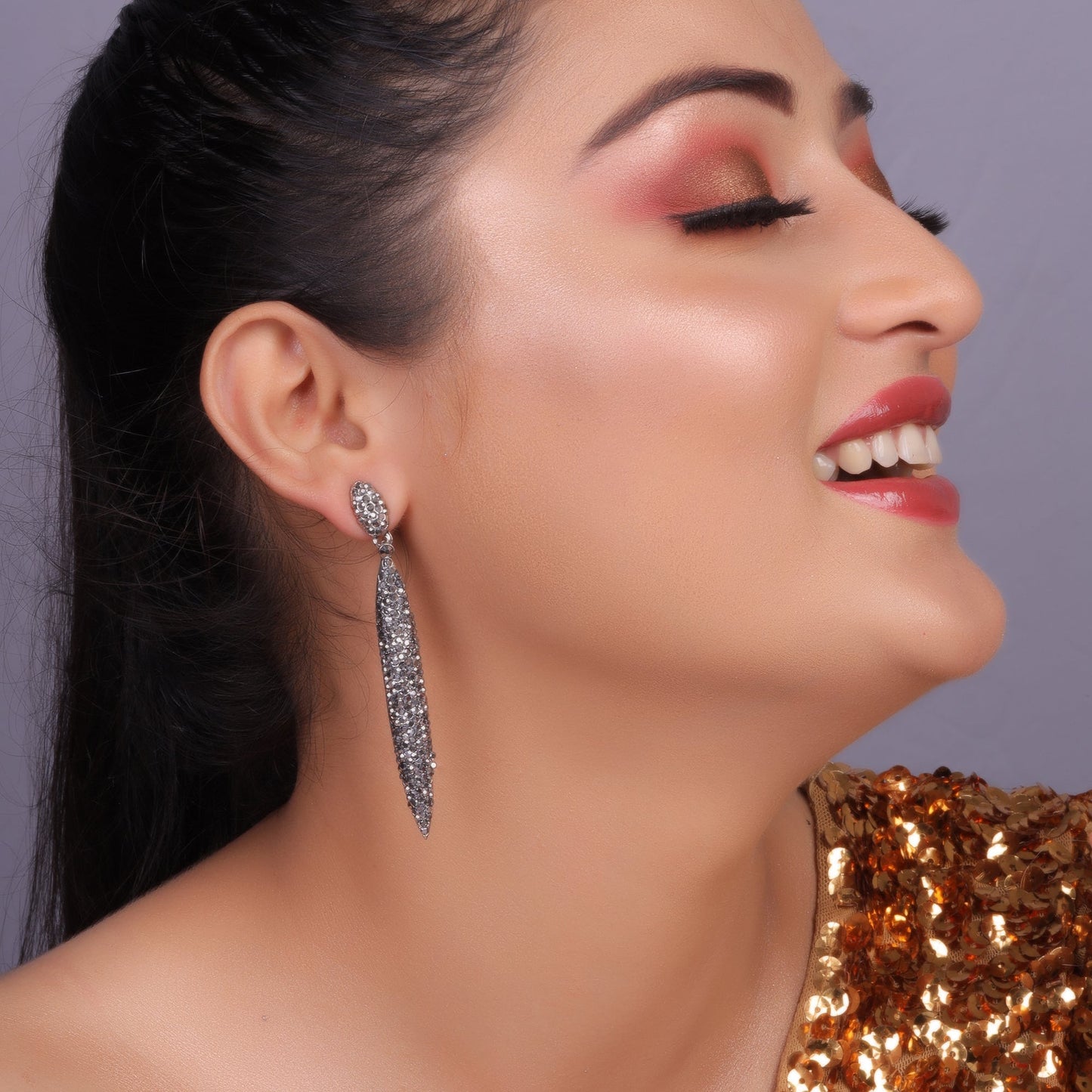 Golden Stem- Stone studded dangler earrings