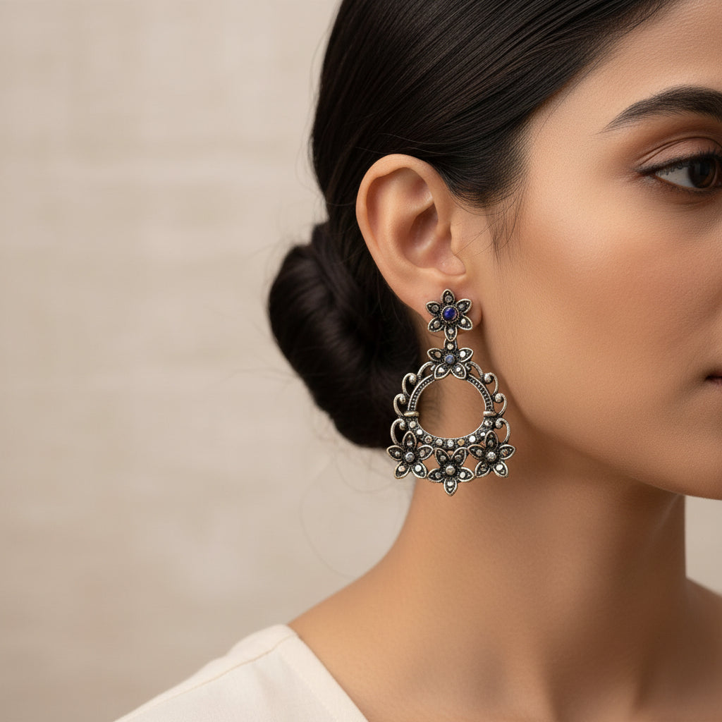 Rose Halo- Stone studded dangler earrings