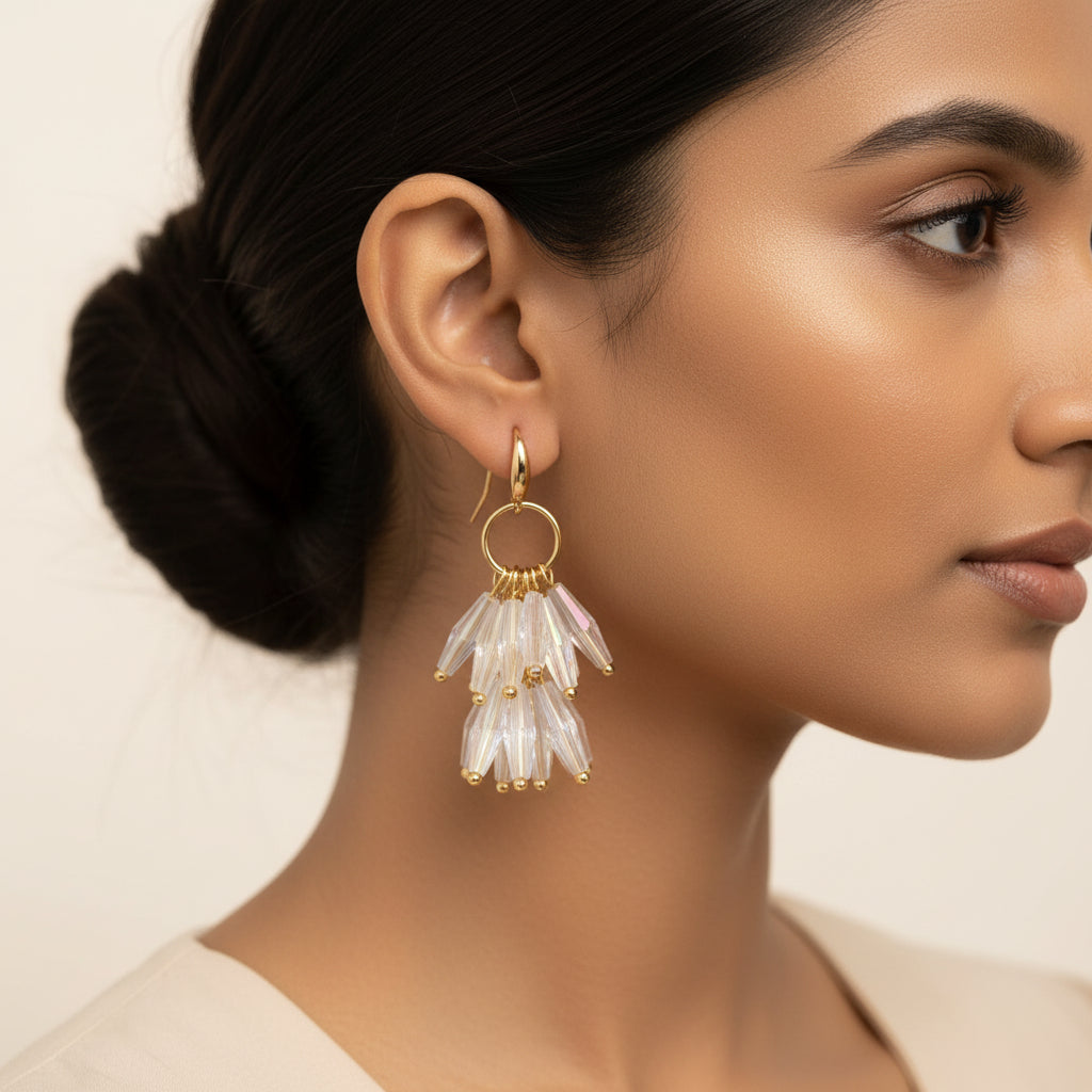 Chrome Line- Stone studded dangler earrings