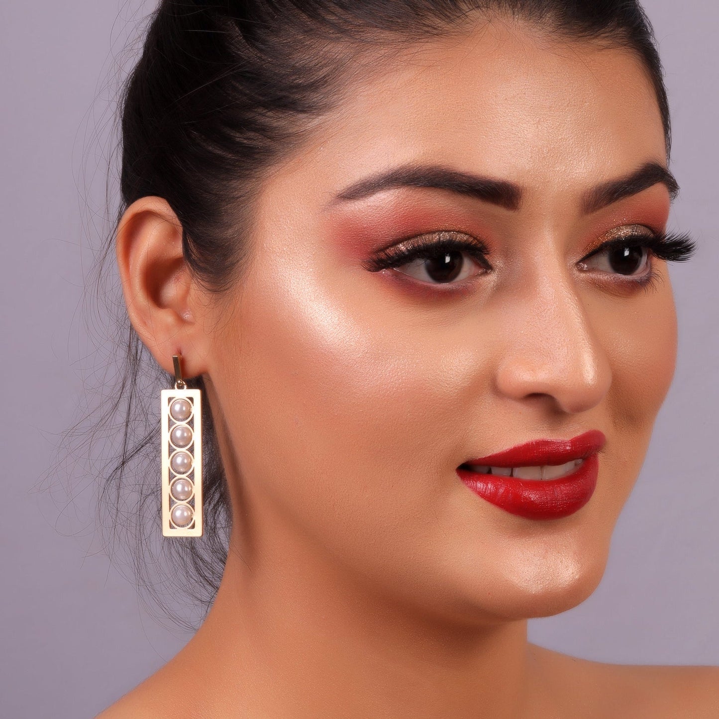 Raw Rectangle- Pearl studded dangler earrings